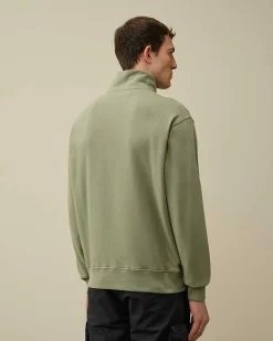 C.P. Company Cotton Fleece Mixed Zipped Sweatshirt Agave Green Hot