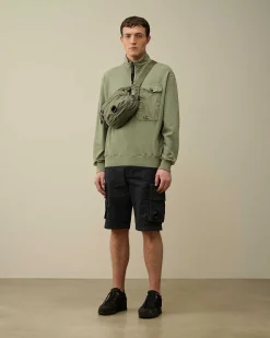 C.P. Company Cotton Fleece Mixed Zipped Sweatshirt Agave Green Hot