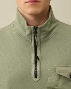 C.P. Company Cotton Fleece Mixed Zipped Sweatshirt Agave Green Hot