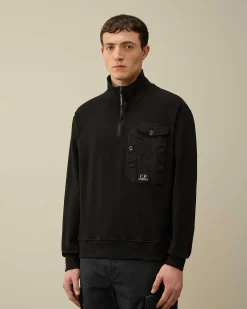 C.P. Company Cotton Fleece Mixed Zipped Sweatshirt Black Online