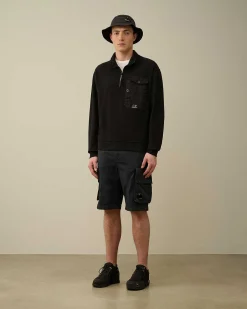 C.P. Company Cotton Fleece Mixed Zipped Sweatshirt Black Online