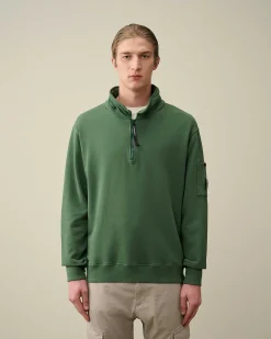 C.P. Company Cotton Fleece Zipped Sweatshirt Duck Green Flash Sale
