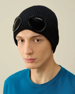 C.P. Company Cotton Goggle Beanie Total Eclipse-Blue New