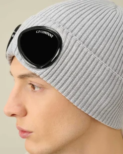 C.P. Company Cotton Goggle Beanie Grey Melange Best Sale