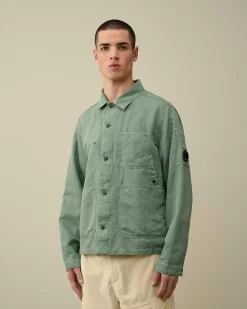 C.P. Company Cotton/Linen Overshirt Green Bay Outlet