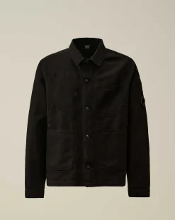 C.P. Company Cotton/Linen Overshirt Black Sale