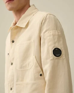 C.P. Company Cotton/Linen Overshirt Pistachio Shell-Beige Clearance