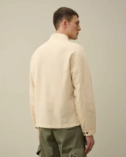 C.P. Company Cotton/Linen Overshirt Pistachio Shell-Beige Clearance