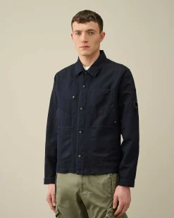 C.P. Company Cotton/Linen Overshirt Total Eclipse-Blue Clearance
