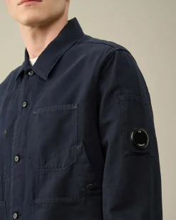 C.P. Company Cotton/Linen Overshirt Total Eclipse-Blue Clearance
