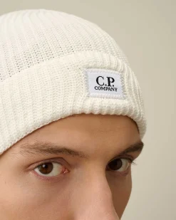 C.P. Company Cotton Logo Beanie Gauze White Fashion