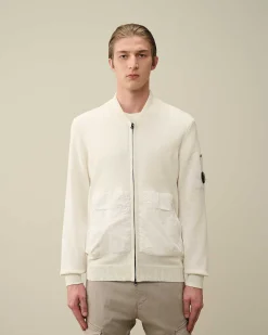 C.P. Company Cotton Mixed Bomber Knit Gauze White Cheap