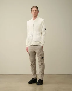 C.P. Company Cotton Mixed Bomber Knit Gauze White Cheap