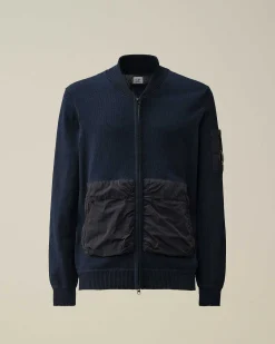 C.P. Company Cotton Mixed Bomber Knit Total Eclipse-Blue Shop