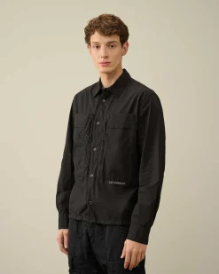 C.P. Company Cotton Popeline Overshirt Black Flash Sale