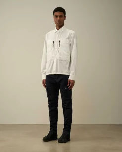 C.P. Company Cotton Popeline Overshirt Gauze White Hot