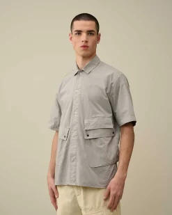 C.P. Company Cotton Popeline Pocket Shirt Drizzle Grey Best Sale