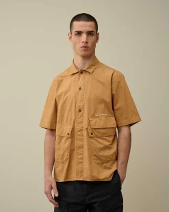 C.P. Company Cotton Popeline Pocket Shirt Pastry Shell-Orange Shop