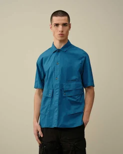 C.P. Company Cotton Popeline Pocket Shirt Ink Blue Shop