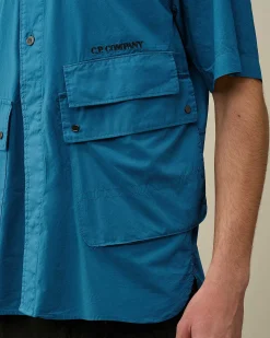 C.P. Company Cotton Popeline Pocket Shirt Ink Blue Shop