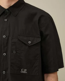 C.P. Company Cotton Popeline Short Sleeved Shirt Black Store