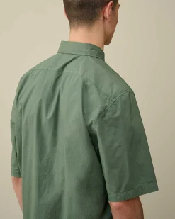 C.P. Company Cotton Popeline Short Sleeved Shirt Duck Green Outlet
