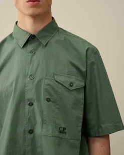 C.P. Company Cotton Popeline Short Sleeved Shirt Duck Green Outlet