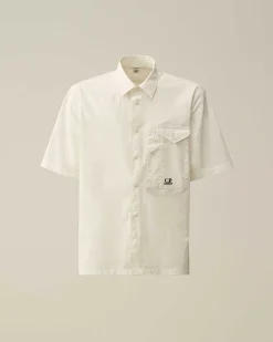 C.P. Company Cotton Popeline Short Sleeved Shirt Gauze White Flash Sale