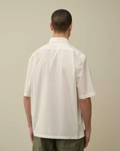 C.P. Company Cotton Popeline Short Sleeved Shirt Gauze White Flash Sale