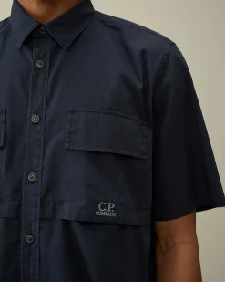 C.P. Company Cotton Rip-Stop Short Sleeved Shirt Total Eclipse-Blue Best