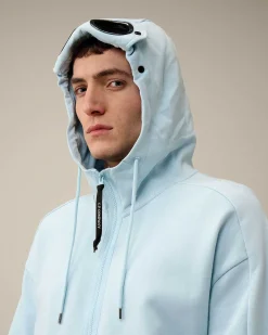 C.P. Company Diagonal Raised Fleece Goggle Zipped Hoodie Starlight Blue Store