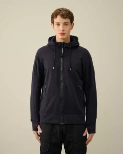 C.P. Company Diagonal Raised Fleece Goggle Zipped Hoodie Total Eclipse-Blue Best Sale