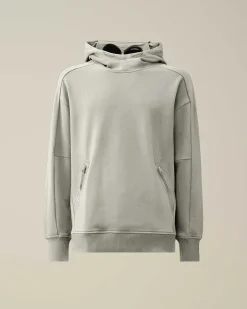 C.P. Company Diagonal Raised Fleece Goggle Hoodie Grey Melange Flash Sale
