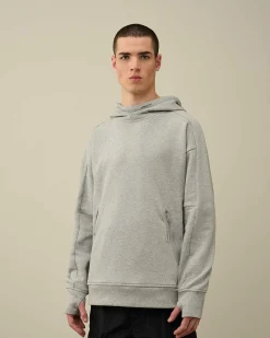 C.P. Company Diagonal Raised Fleece Goggle Hoodie Grey Melange Flash Sale