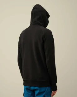 C.P. Company Diagonal Raised Fleece Goggle Hoodie Black Discount