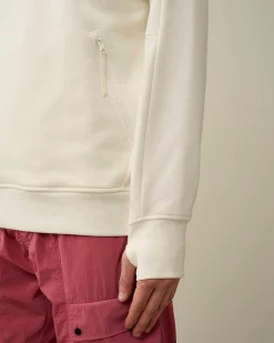 C.P. Company Diagonal Raised Fleece Goggle Hoodie Gauze White Outlet
