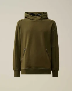 C.P. Company Diagonal Raised Fleece Goggle Hoodie Ivy Green Best