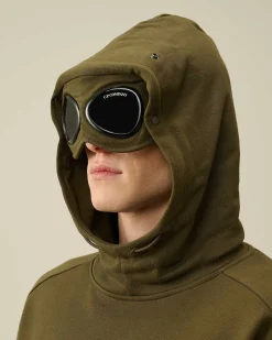 C.P. Company Diagonal Raised Fleece Goggle Hoodie Ivy Green Best