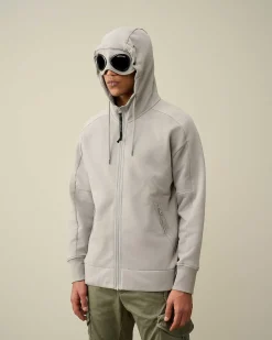 C.P. Company Diagonal Raised Fleece Goggle Zipped Hoodie Drizzle Grey Hot
