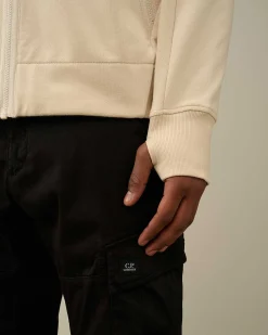 C.P. Company Diagonal Raised Fleece Goggle Zipped Hoodie Pistachio Shell-Beige Clearance