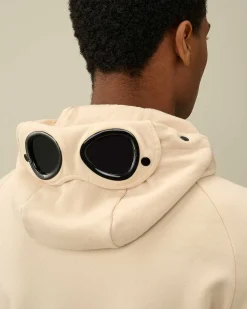 C.P. Company Diagonal Raised Fleece Goggle Zipped Hoodie Pistachio Shell-Beige Clearance