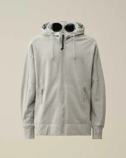 C.P. Company Diagonal Raised Fleece Goggle Zipped Hoodie Grey Melange Cheap
