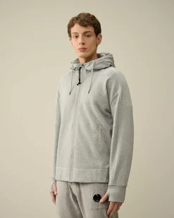 C.P. Company Diagonal Raised Fleece Goggle Zipped Hoodie Grey Melange Cheap