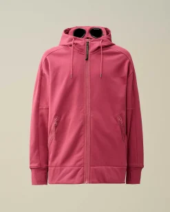 C.P. Company Diagonal Raised Fleece Goggle Zipped Hoodie Red Bud Clearance