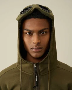 C.P. Company Diagonal Raised Fleece Goggle Zipped Hoodie Ivy Green Online