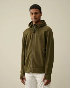 C.P. Company Diagonal Raised Fleece Goggle Zipped Hoodie Ivy Green Online