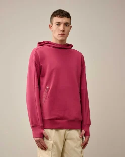 C.P. Company Diagonal Raised Fleece Goggle Hoodie Red Bud Best