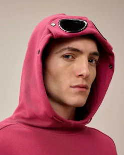 C.P. Company Diagonal Raised Fleece Goggle Hoodie Red Bud Best