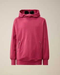 C.P. Company Diagonal Raised Fleece Goggle Hoodie Red Bud Best