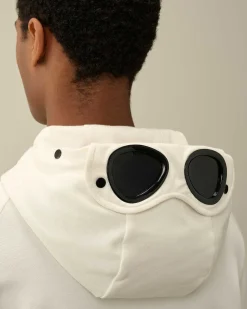 C.P. Company Diagonal Raised Fleece Goggle Zipped Hoodie Gauze White Shop
